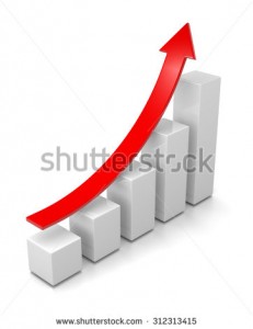 stock-photo-growing-bar-chart-with-rising-red-arrow-d-illustration-on-white-background-312313415